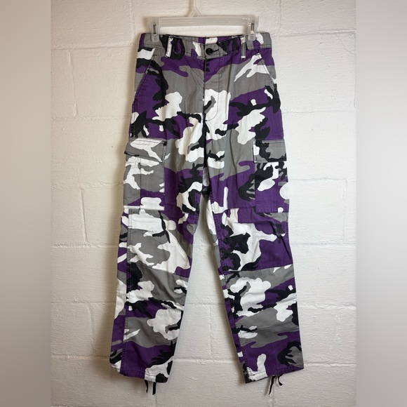 Military Surplus Purple Camo Cargo Baggy Casual Streetwear Retro Pants Sz Small - Picture 1 of 10